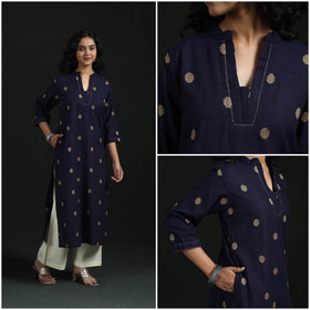 Hand embroidery straight cotton jacquard kurta for women 10