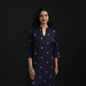 Hand embroidery straight cotton jacquard kurta for women 10