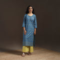 Hand embroidery straight cotton jacquard kurta for women 14
