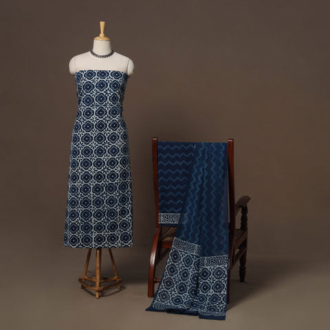 Hand indigo bagru cotton 3pc unstitched dress material 60