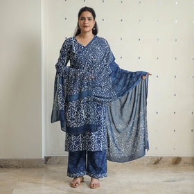  Indigo Bagru Hand Block Print Kurta, Palazzo & Dupatta Set 