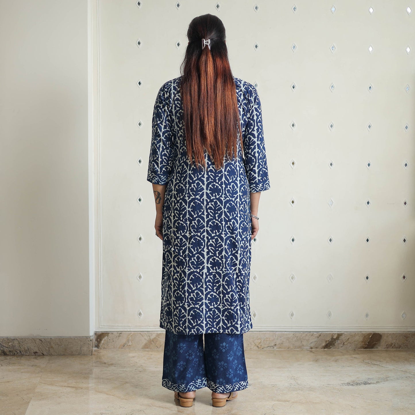  Indigo Bagru Hand Block Print Kurta, Palazzo & Dupatta Set 