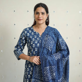 Buy Indigo Bagru Hand Block Print Kurta, Palazzo & Dupatta Set 