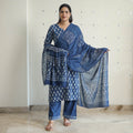 Buy Indigo Bagru Hand Block Print Kurta, Palazzo & Dupatta Set 