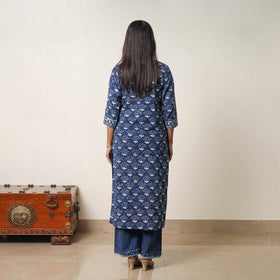  Indigo Bagru Hand Block Print Kurta, Palazzo & Dupatta Set 