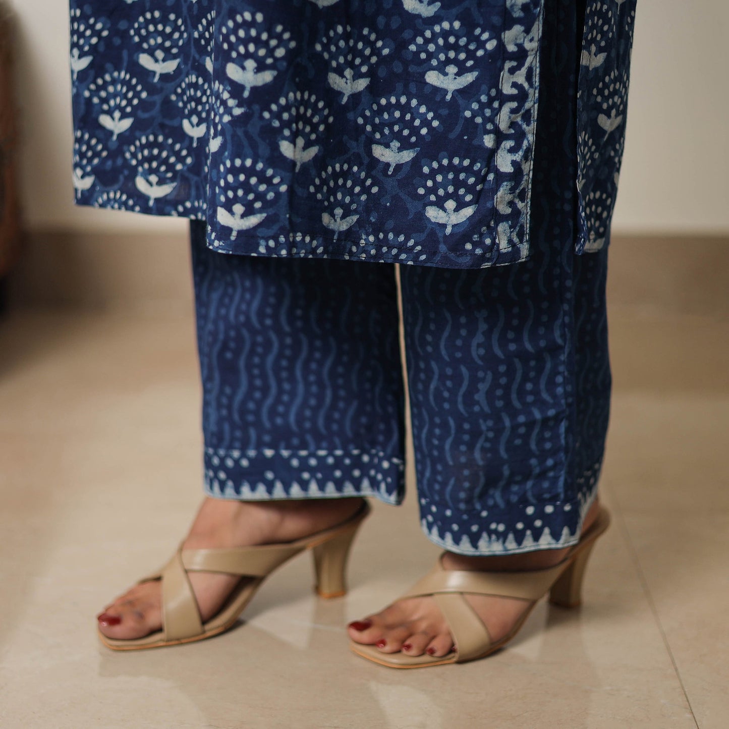  Indigo Bagru Hand Block Print Kurta, Palazzo & Dupatta Set 