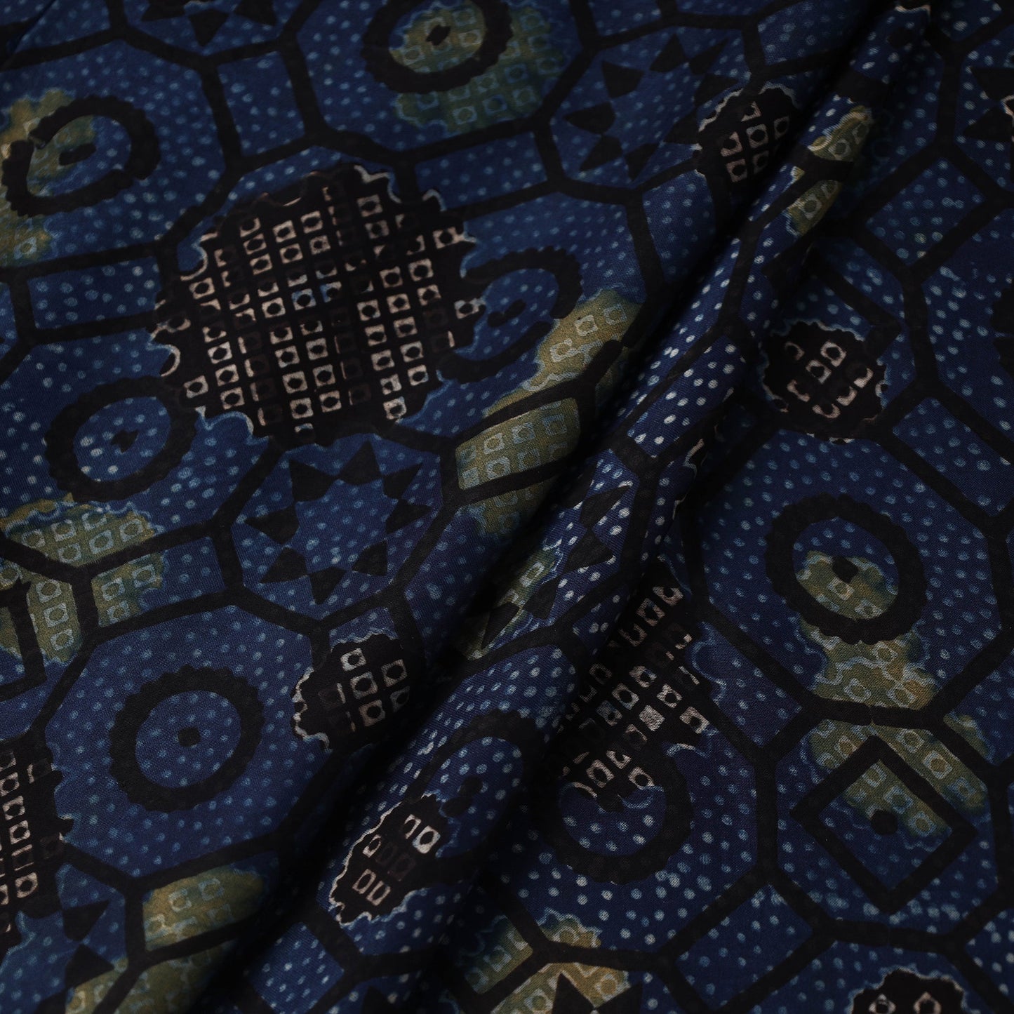 Blue Hand Block Print Modal Silk Ajrakh Fabric