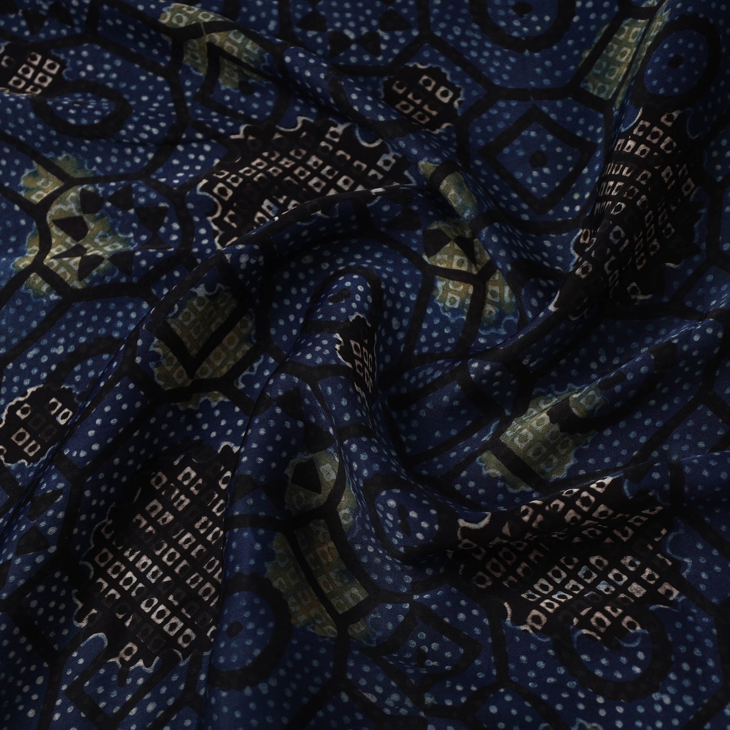 Blue Hand Block Print Modal Silk Ajrakh Fabric