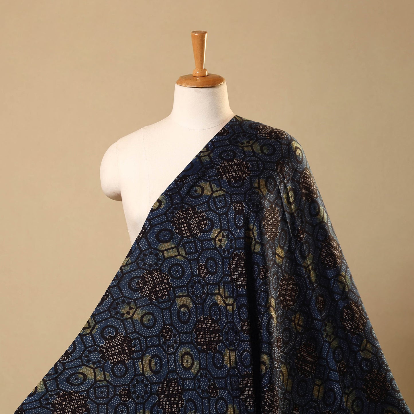 Blue Hand Block Print Modal Silk Ajrakh Fabric