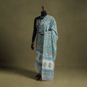 Blue - hand mul cotton sanganeri dupatta 13 - handcrafted