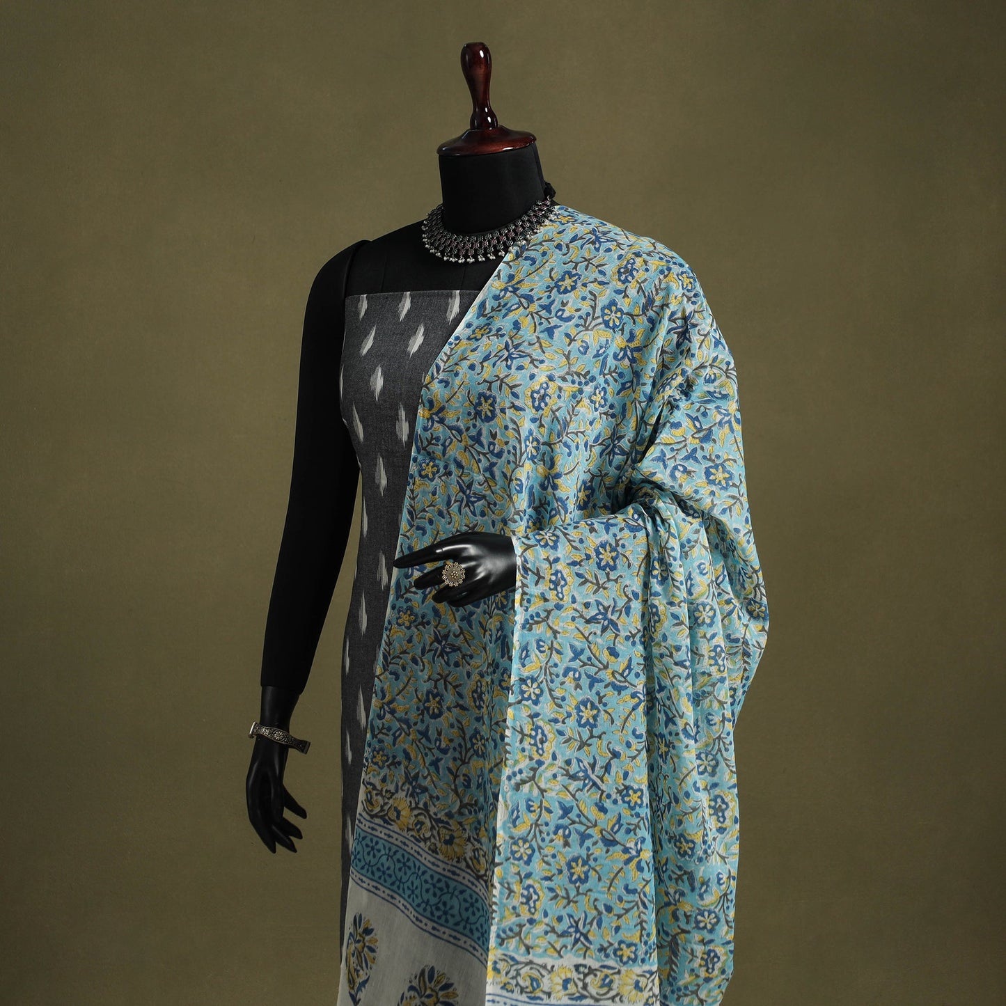 Blue - hand mul cotton sanganeri dupatta 13 - handcrafted