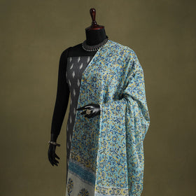 Blue - hand mul cotton sanganeri dupatta 13 - handcrafted