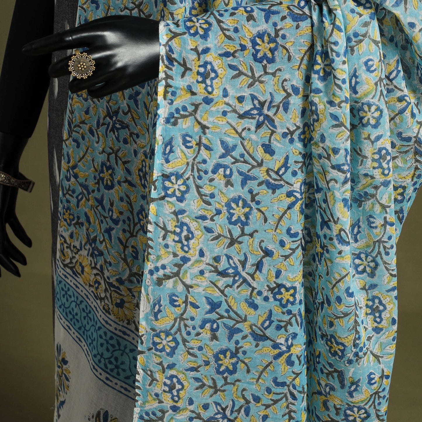 Blue - hand mul cotton sanganeri dupatta 13 - handcrafted