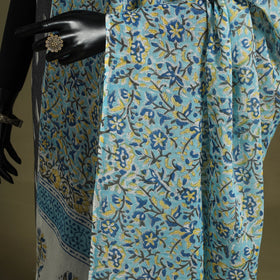 Blue - hand mul cotton sanganeri dupatta 13 - handcrafted