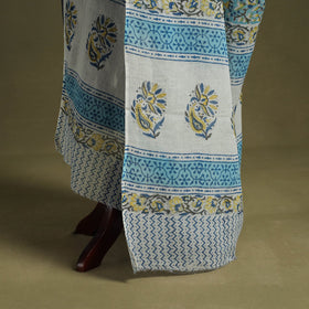 Blue - hand mul cotton sanganeri dupatta 13 - handcrafted