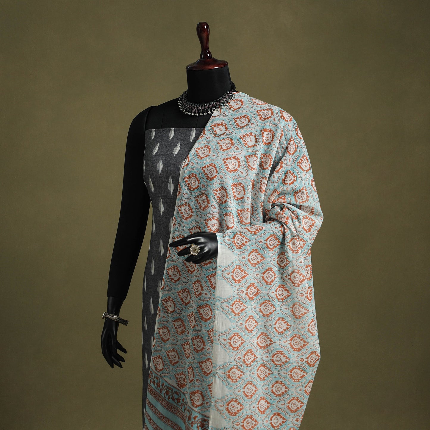 Blue - hand mul cotton sanganeri dupatta 15 - handcrafted