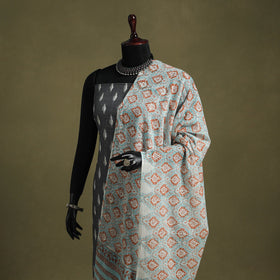 Blue - hand mul cotton sanganeri dupatta 15 - handcrafted