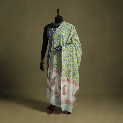 Blue - hand mul cotton sanganeri dupatta 20 - handcrafted