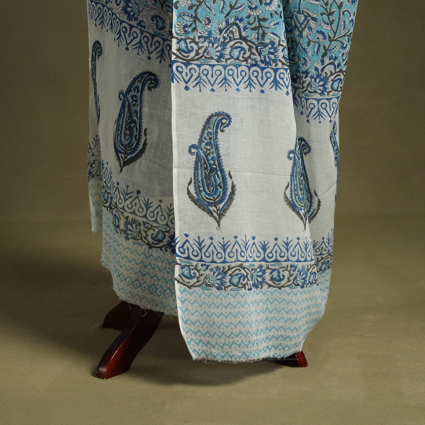 Blue - hand mul cotton sanganeri dupatta 30 - handcrafted