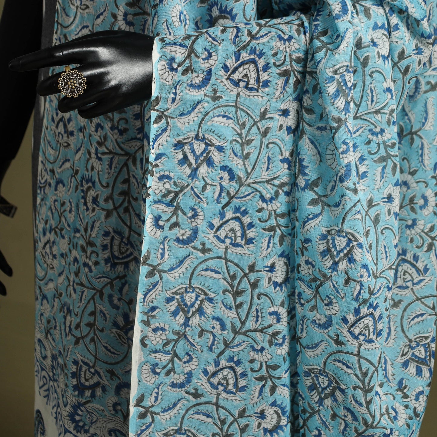 Blue - hand mul cotton sanganeri dupatta 30 - handcrafted