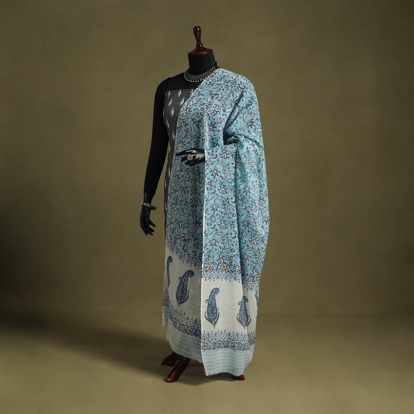 Blue - hand mul cotton sanganeri dupatta 30 - handcrafted