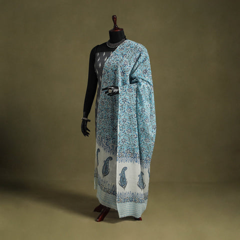 Blue - hand mul cotton sanganeri dupatta 30 - handcrafted