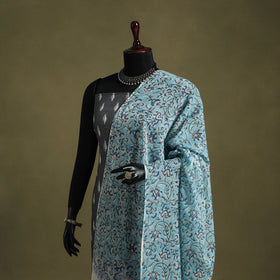 Blue - hand mul cotton sanganeri dupatta 30 - handcrafted