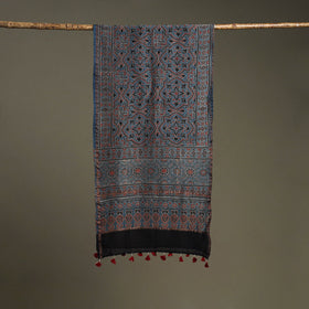 Hand natural dyed chanderi silk stole with tassels 06