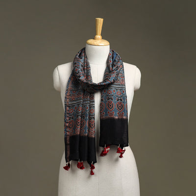 Hand natural dyed chanderi silk stole with tassels 06