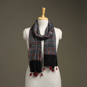 Hand natural dyed chanderi silk stole with tassels 07