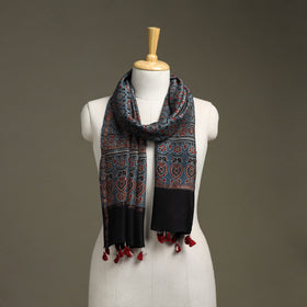 Hand natural dyed chanderi silk stole with tassels 08