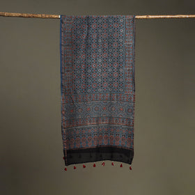 Hand natural dyed chanderi silk stole with tassels 08