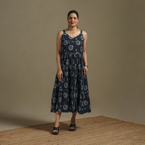 Hand natural dyed cotton tiered bagru dress 09 - handcrafted