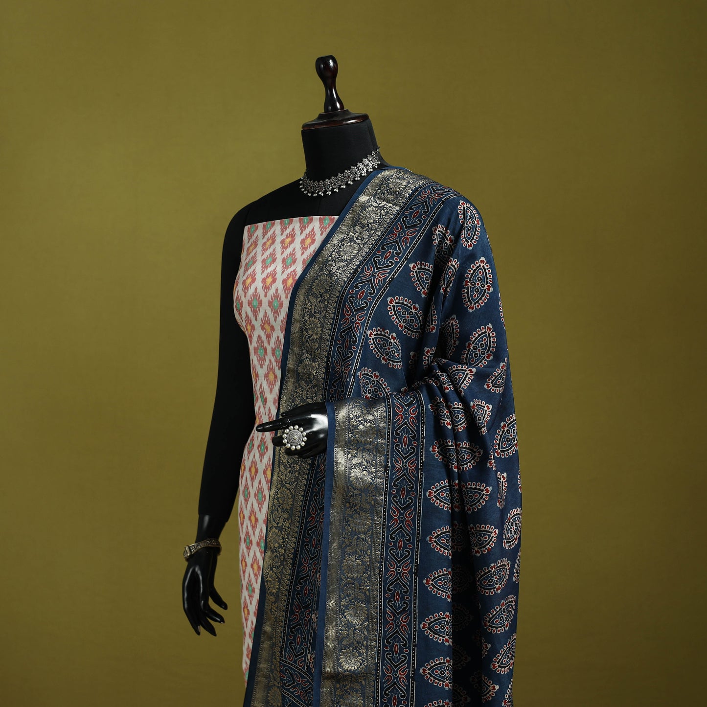 Hand natural dyed dola silk zari border dupatta