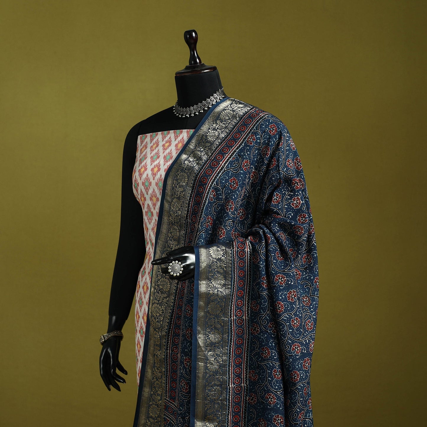 Hand natural dyed dola silk zari border dupatta