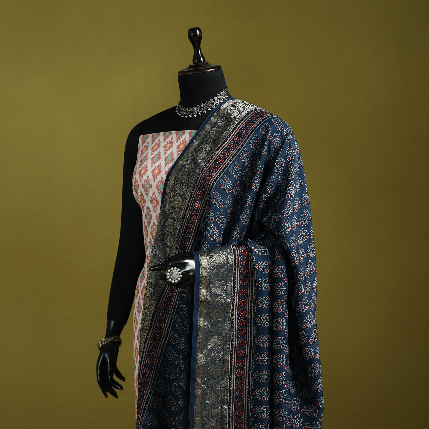 Hand natural dyed dola silk zari border dupatta