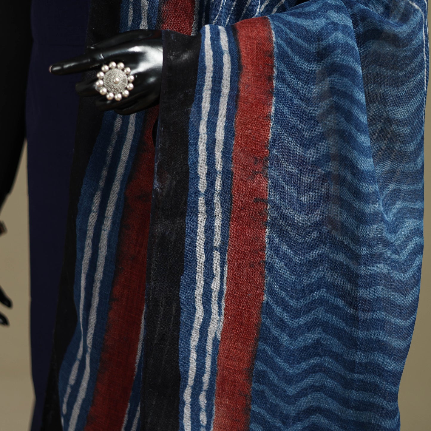 Hand natural dyed linen dupatta with tassels 11