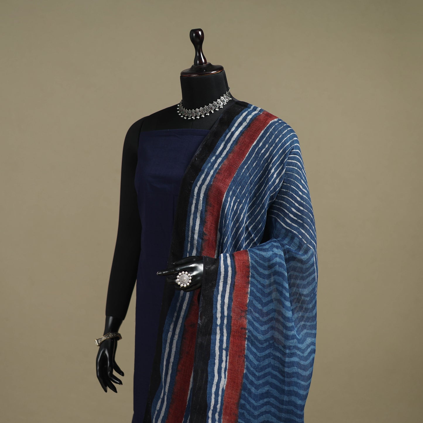 Hand natural dyed linen dupatta with tassels 11