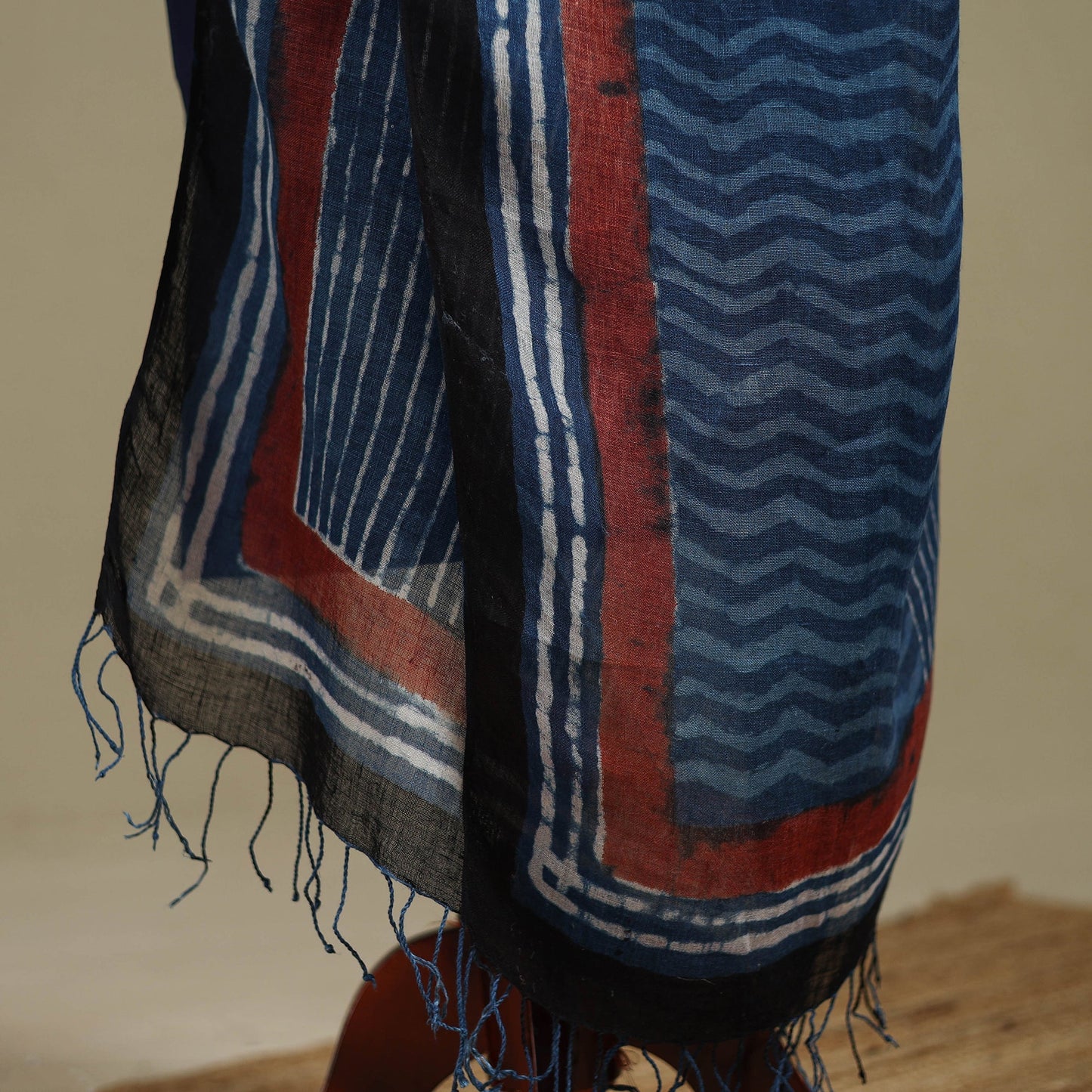 Hand natural dyed linen dupatta with tassels 11