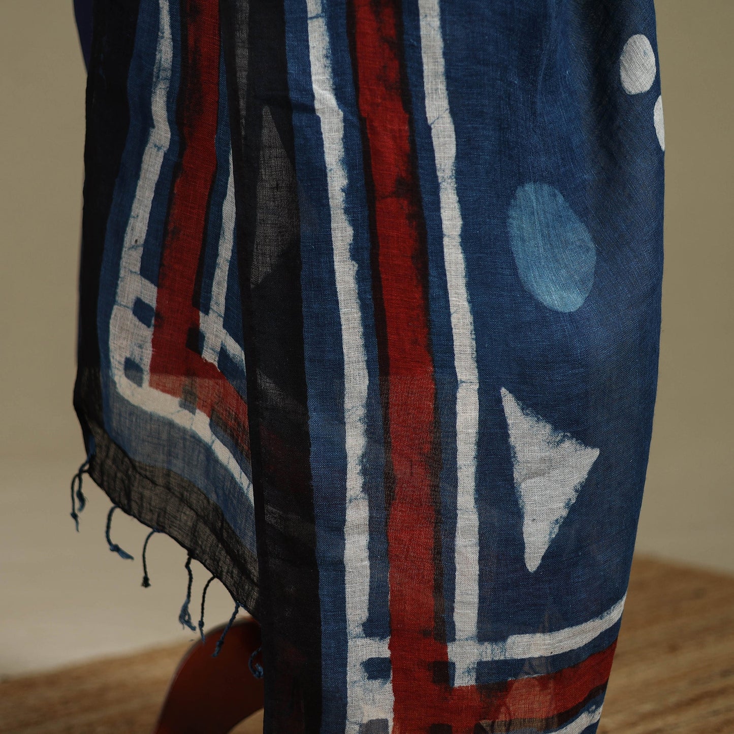 Hand natural dyed linen dupatta with tassels 12