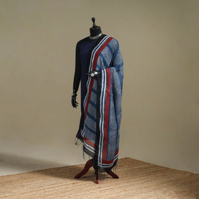 Hand natural dyed linen dupatta with tassels 14