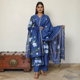 Buy Hand Painted Chanderi Silk Kurta with Palazzo & Dupatta Set 05 Online at iTokri.com