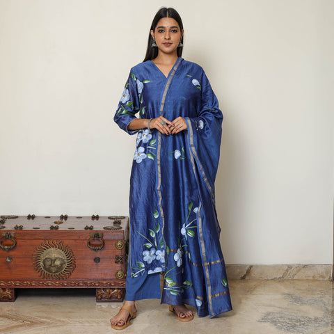 Buy Hand Painted Chanderi Silk Kurta with Palazzo & Dupatta Set 05 Online at iTokri.com
