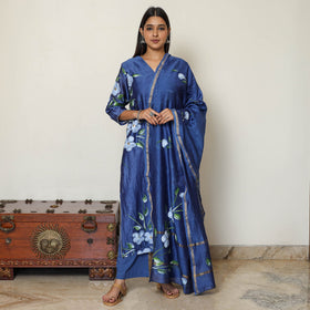Buy Hand Painted Chanderi Silk Kurta with Palazzo & Dupatta Set 05 Online at iTokri.com