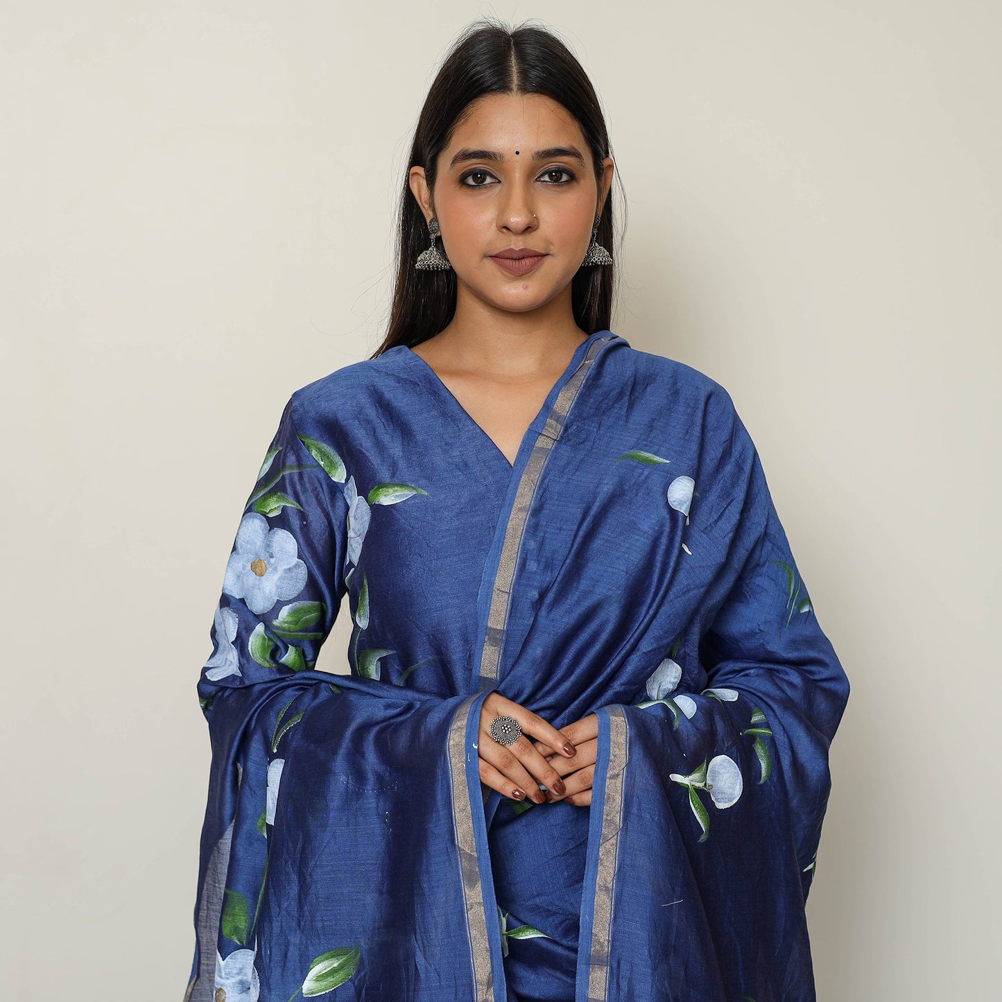 Buy Hand Painted Chanderi Silk Kurta with Palazzo & Dupatta Set 05 Online at iTokri.com