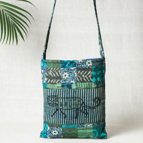 Blue Hand Block Print Patchwork Cotton Sling Bag