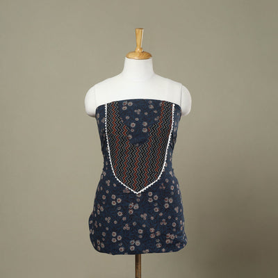 Buy Blue Hand Block Print Patchwork Cotton Kurta Material