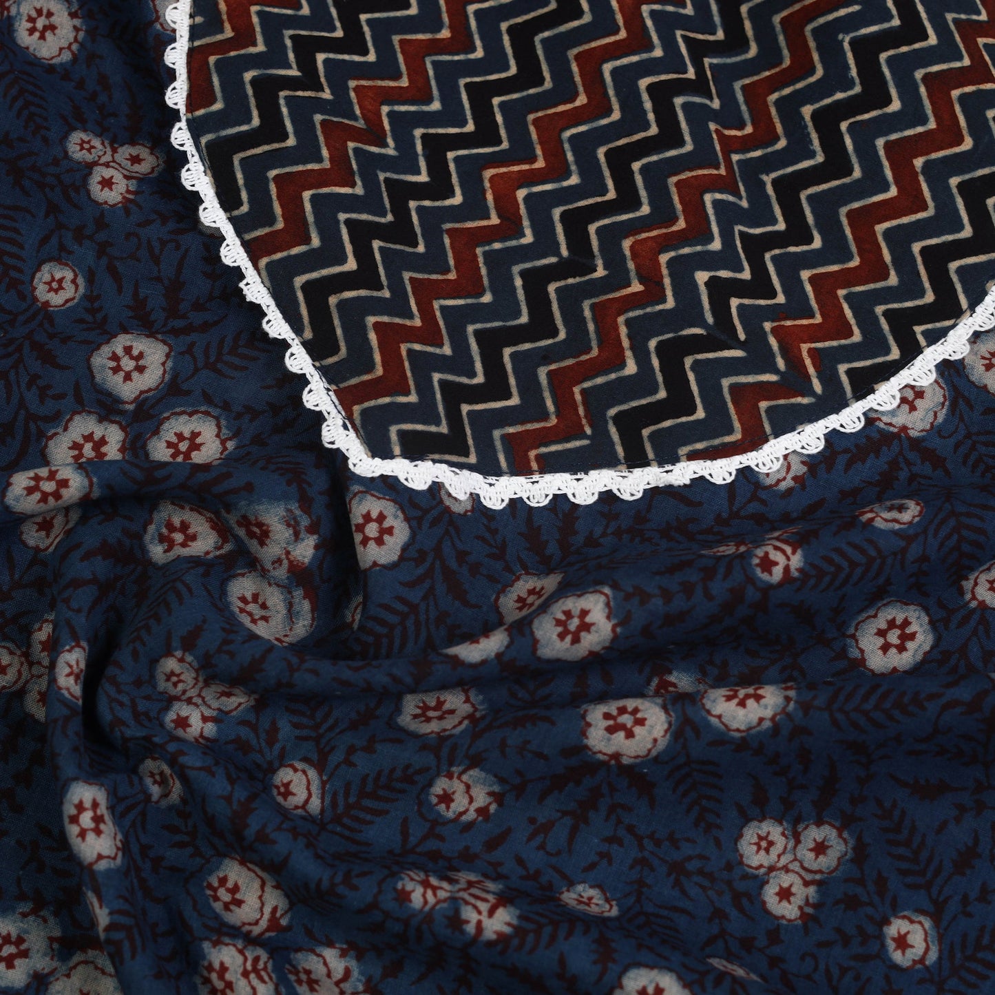 Buy Blue Hand Block Print Patchwork Cotton Kurta Material