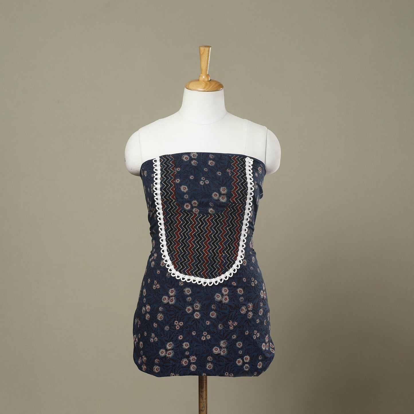 Blue Hand Block Print Patchwork Cotton Kurta Material