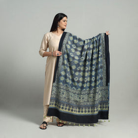 Buy Blue Hand Block Printed Cotton Ajrakh Dupatta Online
